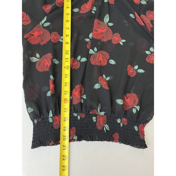 Romantic Floral Chiffon Victorian Inspired Roses Top 90s Whimsigoth Cottagecore - Picture 11 of 13